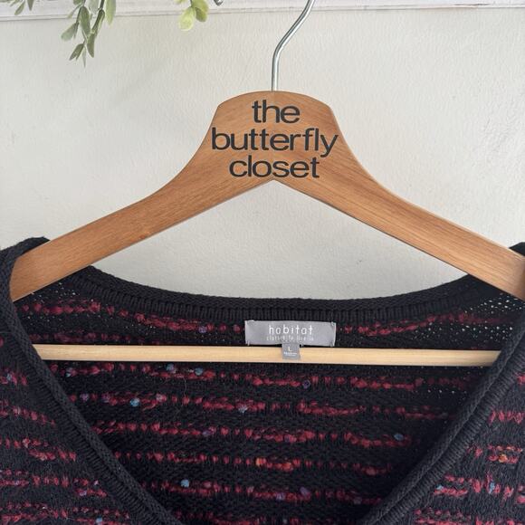 Habitat V Neck Black Striped Knit Sweater Large 8-11 - Picture 2 of 4